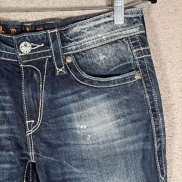 Rock Revival Emilie Boyfriend Jeans Women’s Size 27 Embellished Whiskers Fade - Picture 8 of 14